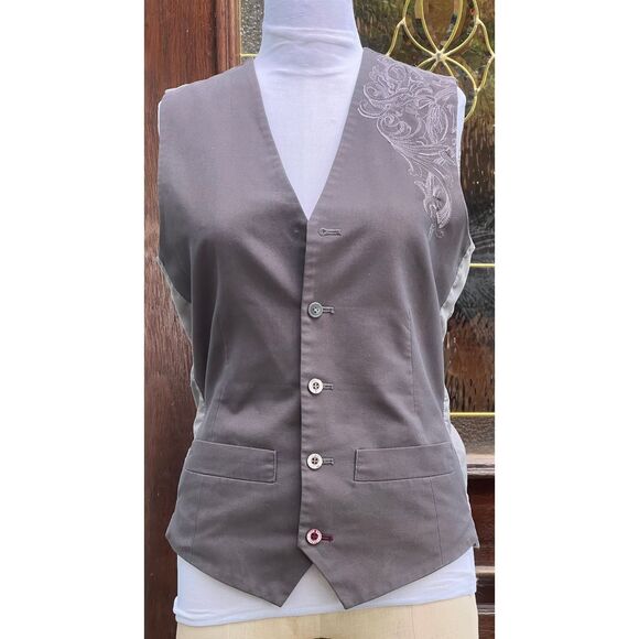 Monarchy Embroidered Silver Grey Vest Back Closure Front Pockets Size S - Picture 11 of 16